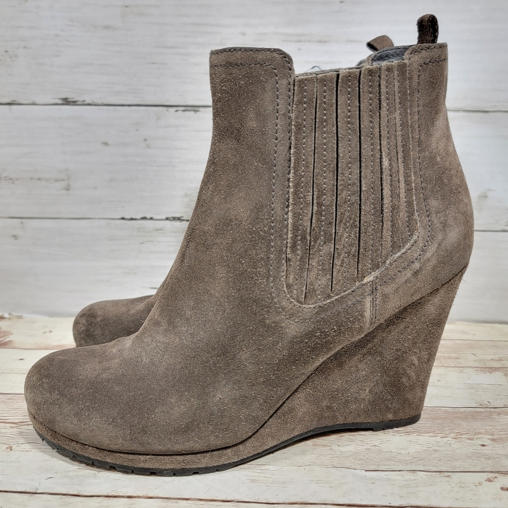 Prada Suede Wedge Boot in Taupe